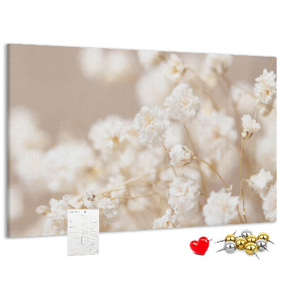 Tableau affichage liège Délicates fleurs blanches sur fond neutre