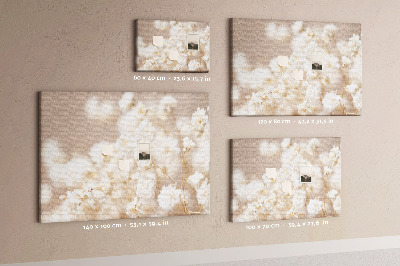 Tableau affichage liège Délicates fleurs blanches sur fond neutre
