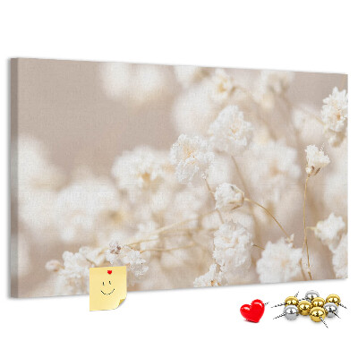Tableau affichage liège Délicates fleurs blanches sur fond neutre