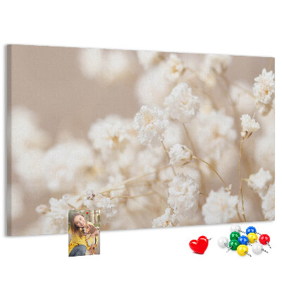 Tableau affichage liège Délicates fleurs blanches sur fond neutre