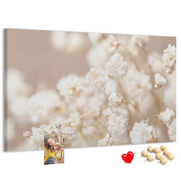 Tableau affichage liège Délicates fleurs blanches sur fond neutre