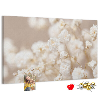 Tableau affichage liège Délicates fleurs blanches sur fond neutre