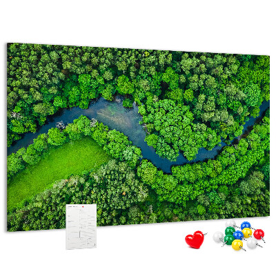 Tableau de liège Un paysage verdoyant traversé par une rivière sinueuse