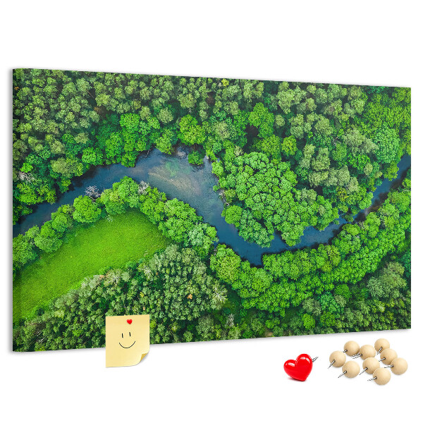 Tableau de liège Un paysage verdoyant traversé par une rivière sinueuse