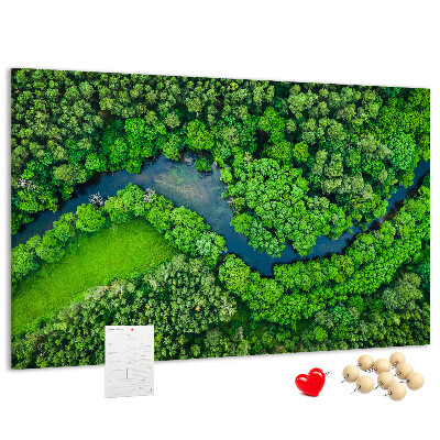 Tableau de liège Un paysage verdoyant traversé par une rivière sinueuse