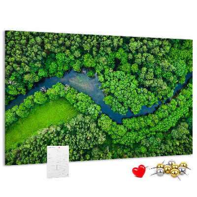 Tableau de liège Un paysage verdoyant traversé par une rivière sinueuse