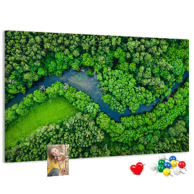 Tableau de liège Un paysage verdoyant traversé par une rivière sinueuse