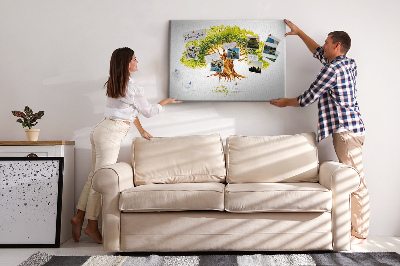 Tableau en liège Arbre généalogique aquarelle avec feuilles