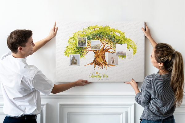 Tableau en liège Arbre généalogique aquarelle avec feuilles