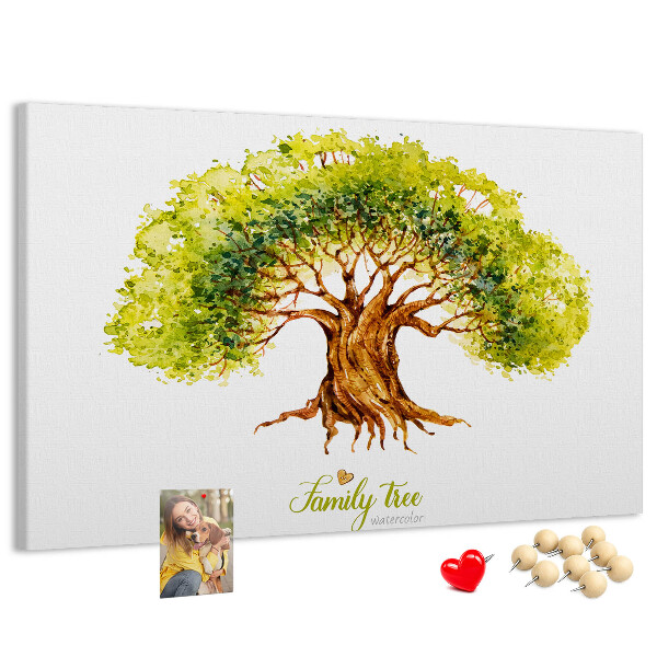 Tableau en liège Arbre généalogique aquarelle avec feuilles