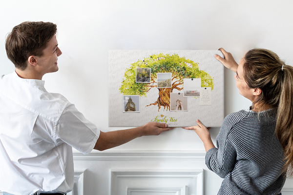 Tableau en liège Arbre généalogique aquarelle avec feuilles