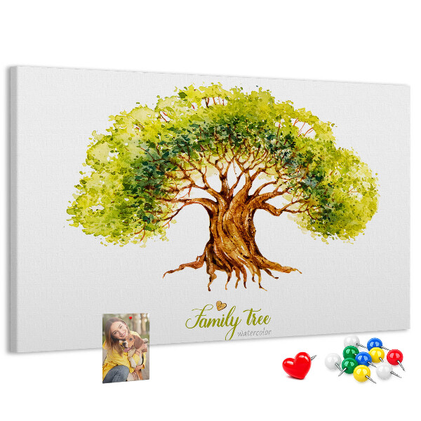 Tableau en liège Arbre généalogique aquarelle avec feuilles