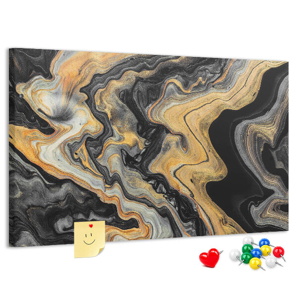 Tableau affichage liège Motif abstrait de vagues dorées et noires