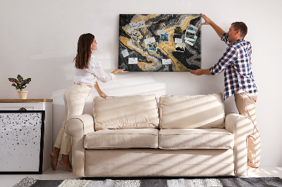Tableau affichage liège Motif abstrait de vagues dorées et noires