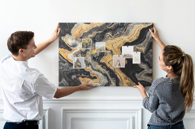 Tableau affichage liège Motif abstrait de vagues dorées et noires