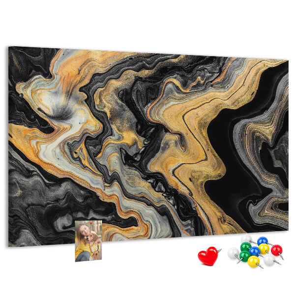 Tableau affichage liège Motif abstrait de vagues dorées et noires