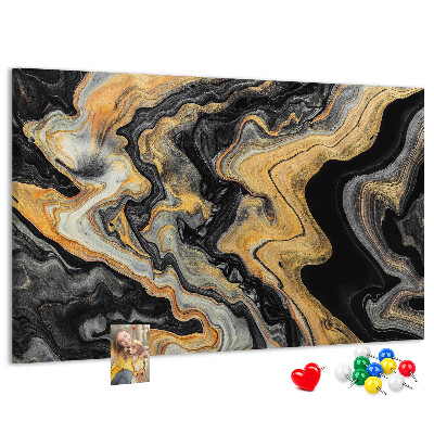Tableau affichage liège Motif abstrait de vagues dorées et noires