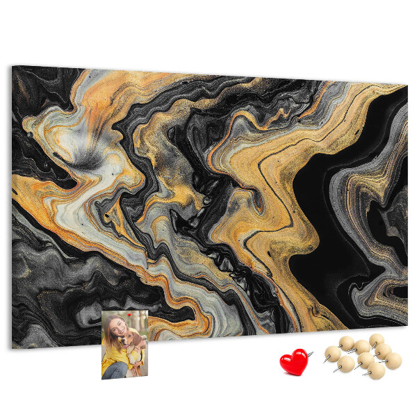 Tableau affichage liège Motif abstrait de vagues dorées et noires