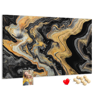 Tableau affichage liège Motif abstrait de vagues dorées et noires