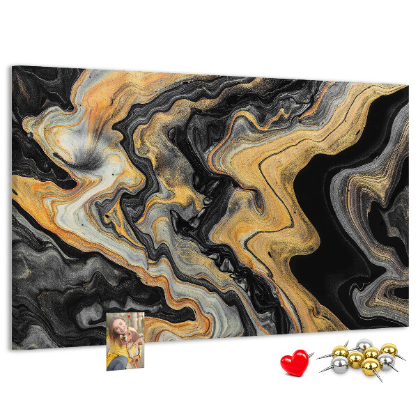 Tableau affichage liège Motif abstrait de vagues dorées et noires