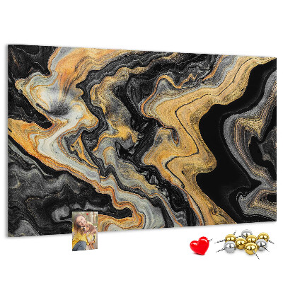 Tableau affichage liège Motif abstrait de vagues dorées et noires