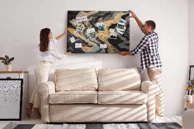 Tableau affichage liège Motif abstrait de vagues dorées et noires