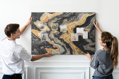 Tableau affichage liège Motif abstrait de vagues dorées et noires