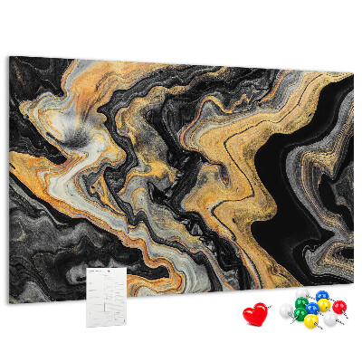 Tableau affichage liège Motif abstrait de vagues dorées et noires
