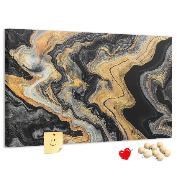 Tableau affichage liège Motif abstrait de vagues dorées et noires
