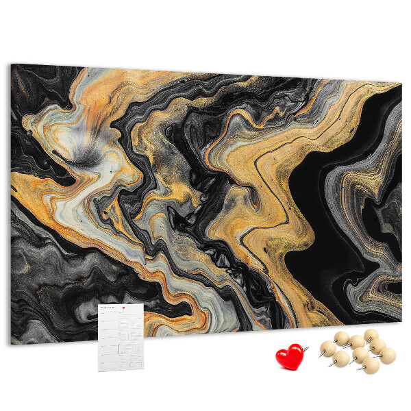 Tableau affichage liège Motif abstrait de vagues dorées et noires
