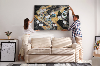 Tableau affichage liège Motif abstrait de vagues dorées et noires