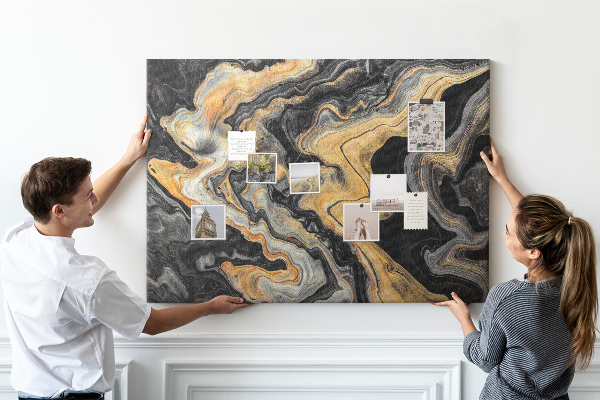Tableau affichage liège Motif abstrait de vagues dorées et noires