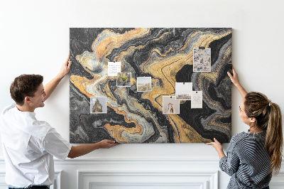 Tableau affichage liège Motif abstrait de vagues dorées et noires