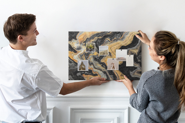 Tableau affichage liège Motif abstrait de vagues dorées et noires