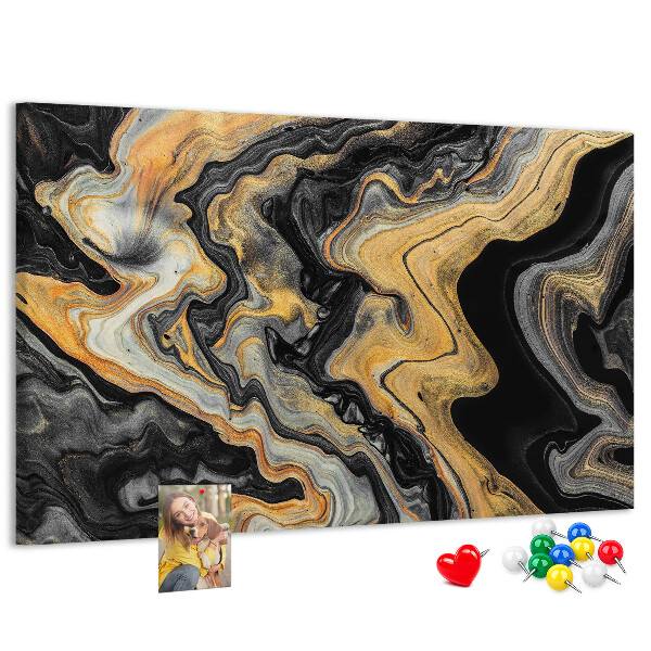 Tableau affichage liège Motif abstrait de vagues dorées et noires