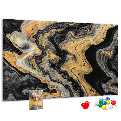 Tableau affichage liège Motif abstrait de vagues dorées et noires