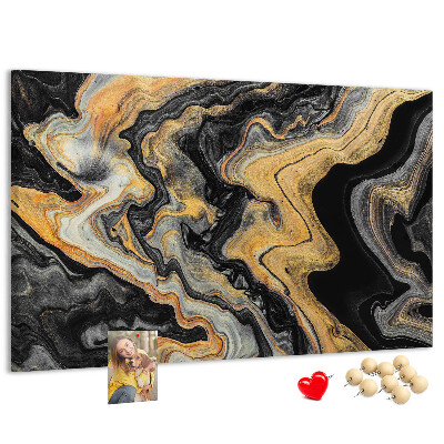 Tableau affichage liège Motif abstrait de vagues dorées et noires