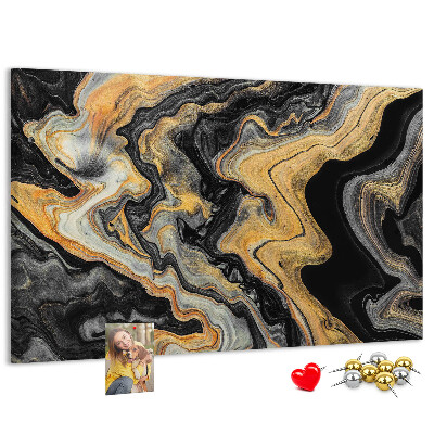 Tableau affichage liège Motif abstrait de vagues dorées et noires