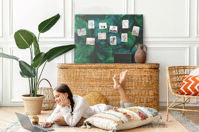 Tableau en liège Feuilles tropicales sur fond sombre