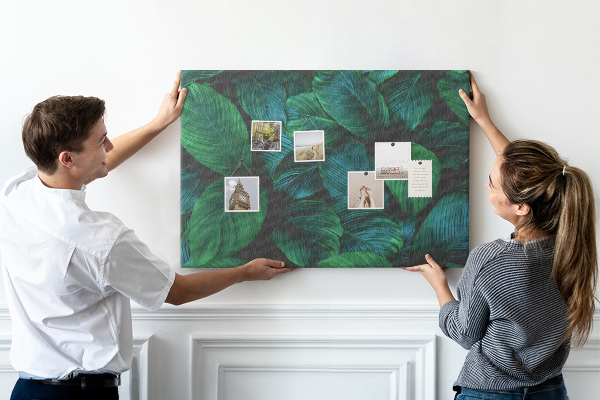 Tableau en liège Feuilles tropicales sur fond sombre