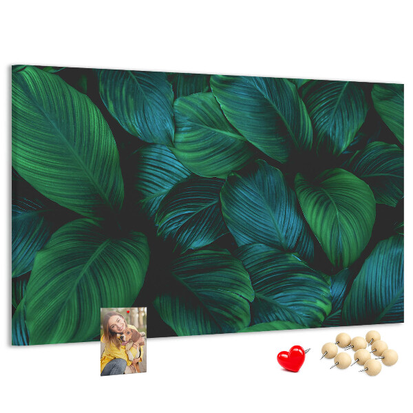 Tableau en liège Feuilles tropicales sur fond sombre