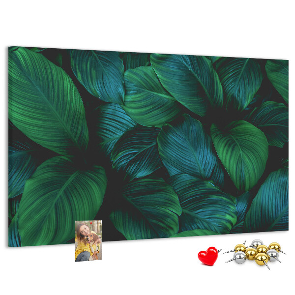 Tableau en liège Feuilles tropicales sur fond sombre