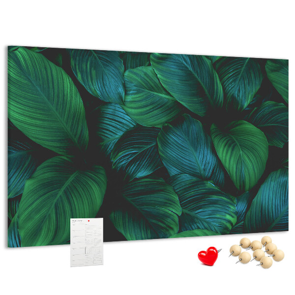 Tableau en liège Feuilles tropicales sur fond sombre