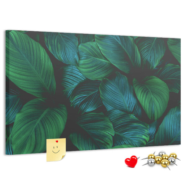 Tableau en liège Feuilles tropicales sur fond sombre
