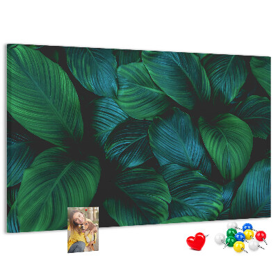 Tableau en liège Feuilles tropicales sur fond sombre