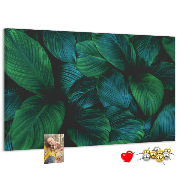 Tableau en liège Feuilles tropicales sur fond sombre