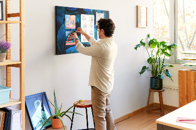 Tableau de liège Feuilles intenses dans des tons de bleu