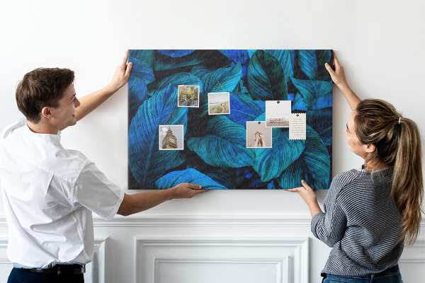 Tableau de liège Feuilles intenses dans des tons de bleu