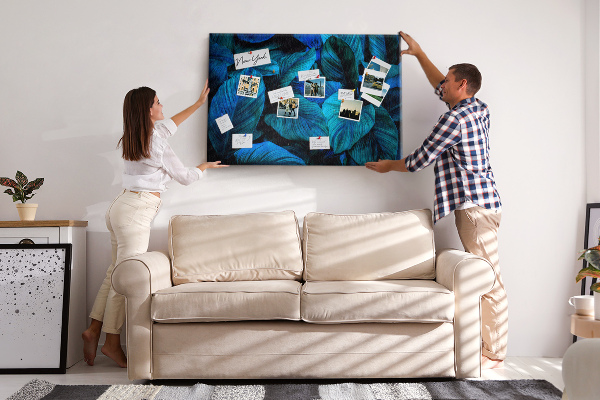 Tableau de liège Feuilles intenses dans des tons de bleu