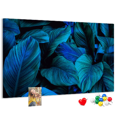 Tableau de liège Feuilles intenses dans des tons de bleu